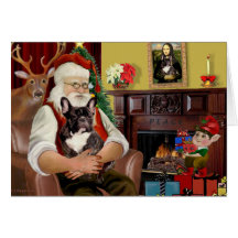 Le bouledogue français Brindle de Père Noël Cartes De Vœux