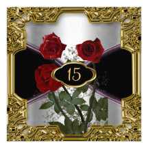 Le cadre d'or de Quinceañera fleurit l'invitation 