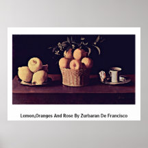 Le citron, oranges et s'est levé par Zurbaran De F Affiches