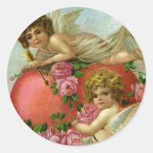 Le coeur victorien vintage d'anges de jour de Vale Autocollants Ronds