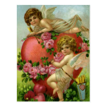 Le coeur victorien vintage d'anges de jour de Vale Carte Postale