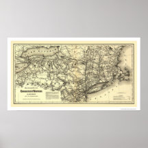Le Connecticut et carte occidentale 1871 de chemin Affiche