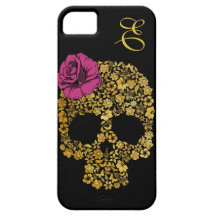 Le crâne floral d'or avec s'est levé cas de l'iPho Étuis iPhone 5