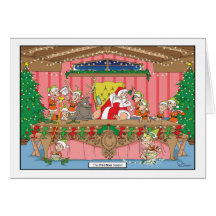 Le dîner de Noël, Père Noël avec ses elfes Carte De Vœux