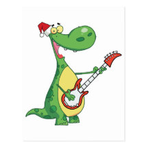 Le dinosaure joue la guitare avec le chapeau de Pè Cartes Postales