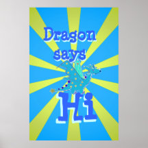 Le dragon bleu mignon indique salut posters