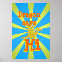 Le dragon mignon de bande dessinée indique salut posters