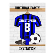 Le football bleu et noir personnalisé Jerse du foo Invitations Personnalisables