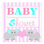 Le garçon/fille mignons d'éléphant jumelle le baby invitations personnalisables