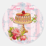Le gâteau rose de Français pour vous ou versent de Autocollants Ronds
