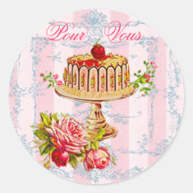 Le gâteau rose de Français pour vous ou versent de Autocollants Ronds