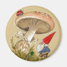 Le gnome trouvent une coccinelle et un champignon magnets pour réfrigérateur