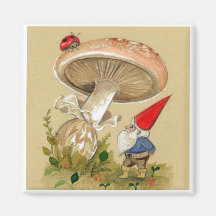 Le gnome trouvent une coccinelle et un champignon aimants