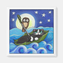 Le hibou et le minou - aimant de chat