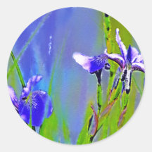 Le jardin bleu d'iris fleurit l'art de concepteur  autocollants