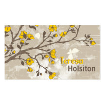 Le jaune vintage fleurit le taupe grunge floral carte de visite