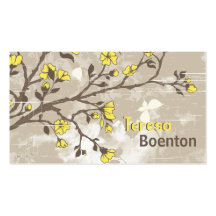 Le jaune vintage fleurit le taupe grunge floral modèle de carte de visite