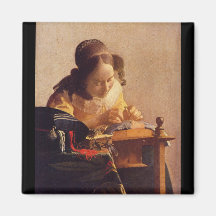 Le Lacemaker par Johannes Vermeer Magnets Pour Réfrigérateur