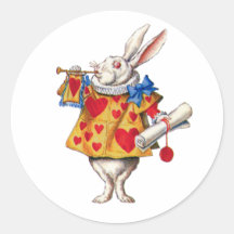 LE LAPIN BLANC D'ALICE AUTOCOLLANT ROND