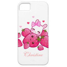Le lapin mignon aime la fraise de kawaii - personn coque iPhone 5