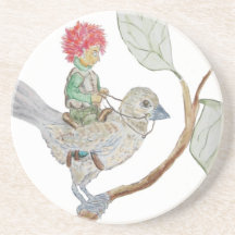 Le lutin de feuille monte un moineau dessous de verres