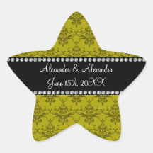 Le mariage favorise à moutarde la damassé jaune stickers en étoile
