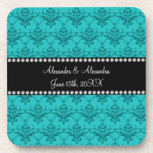 Le mariage favorise la damassé de turquoise dessous-de-verre