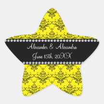 Le mariage favorise la damassé jaune stickers en étoile