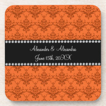 Le mariage favorise la damassé orange dessous-de-verre