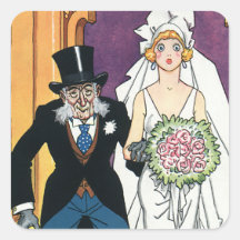 Le mariage vintage, marié de jeune mariée, peut dé autocollants