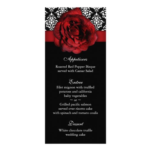 Le menu de mariage carde la damassé de rose rouge carte double en  couleur