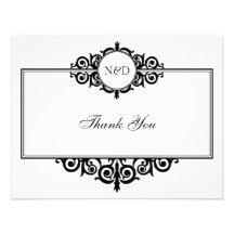 Le monogramme blanc noir de rouleau vous remercien invitations personnalisées