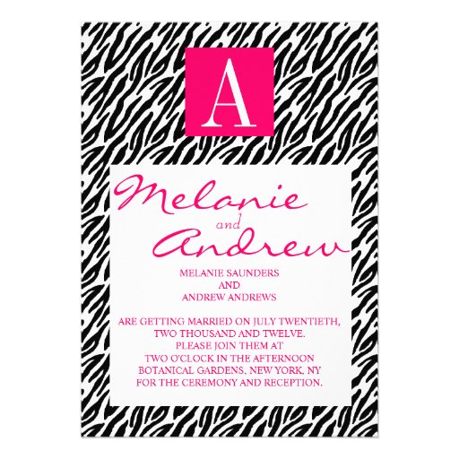 Le monogramme rose un zèbre barre des invitations 