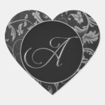 Le monogramme un argent et mariage damassé noir sc adhésif