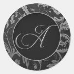 Le monogramme un argent et mariage damassé noir sc autocollants