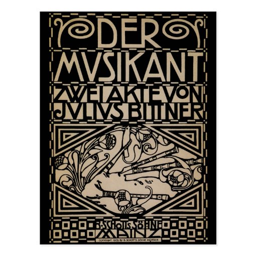 Le musicien par : Koloman Moser 1909 Cartes Postales