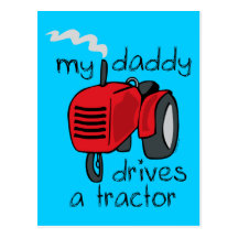 Le papa conduit un tracteur cartes postales