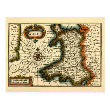 Le Pays de Galles - carte du 17ème siècle historiq Cartes Postales
