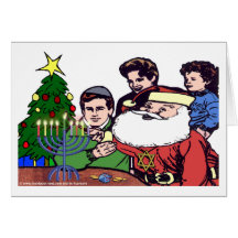 Le père noël allumant la carte de voeux de Menorah