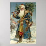 Le père noël victorien vintage avec l'arbre de Noë Posters