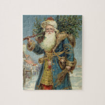 Le père noël victorien vintage avec l'arbre de Noë Puzzle Avec Photo