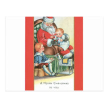 Le père noël vintage avec le bébé sur son recouvre carte postale