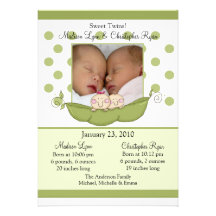 Le petit pois doux jumelle la carte de faire-part 