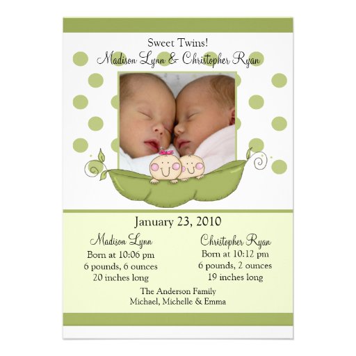Le petit pois doux jumelle la carte de faire-part 