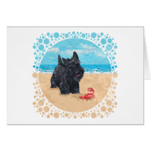 Le petit Scottie trouve un crabe à la plage Cartes De Vœux