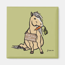 Le poney mignon travaillera pour des carottes aimant pour réfrigérateur