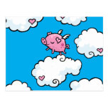 Le porc de vol danse sur des nuages carte postale