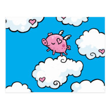 Le porc de vol danse sur des nuages carte postale