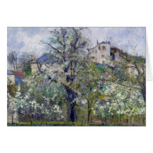 Le potager avec des arbres dans la fleur cartes de vœux