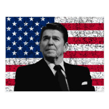 Le Président Reagan et le drapeau américain Carte Postale